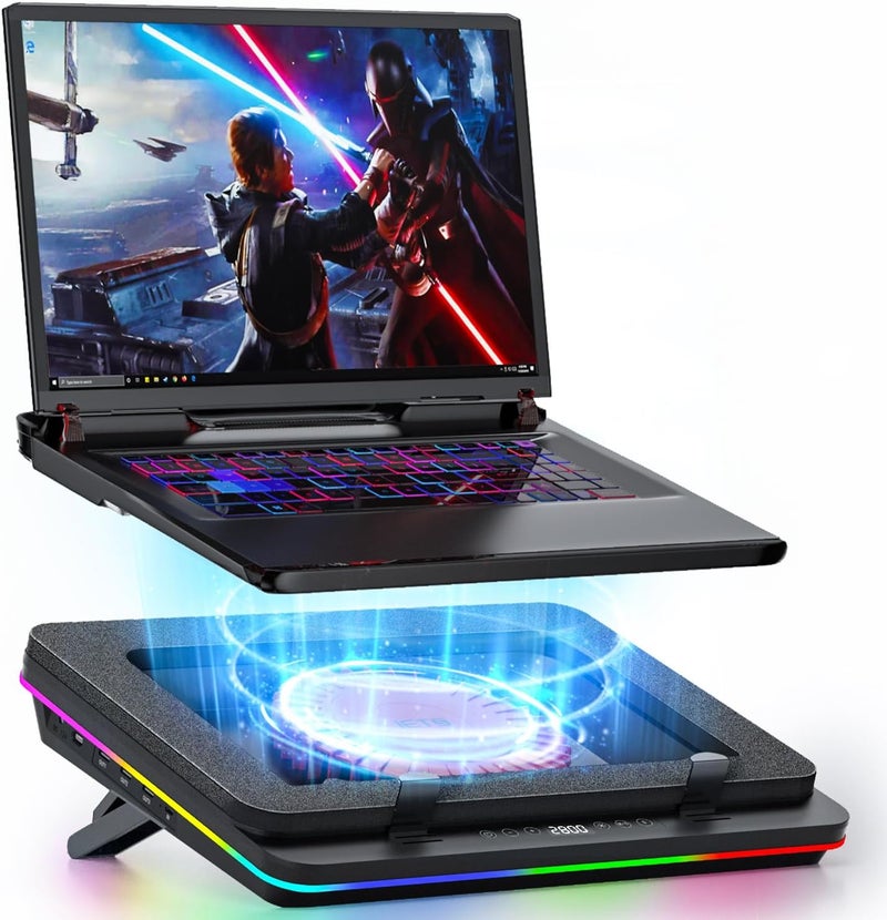 IETS GT600 RGB Laptop Cooling Pad Equipped with Gigantic Turbo-Fan（5.5inch Diameter）,Sealed Foam for Rapid Cooling Gaming Laptop,14.1-19.3 inch Laptop Cooler with 3-Port USB Hub,Dust Filter - Image 1